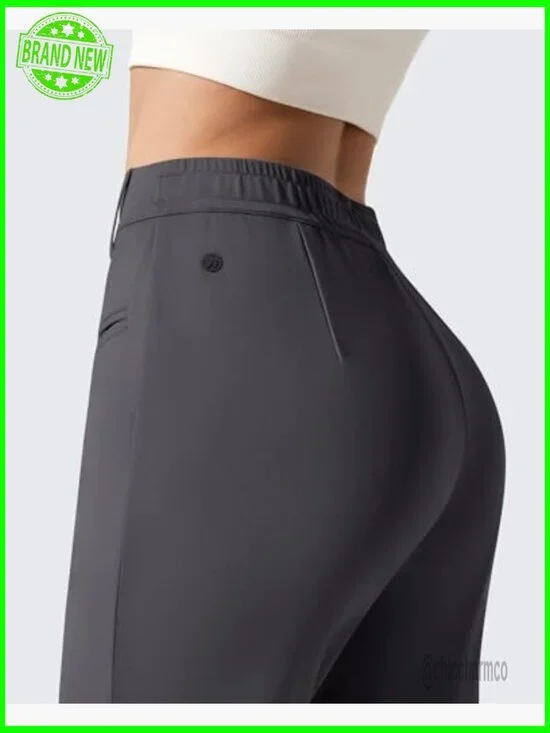 Straight Leg Work Pants with Pockets, High Rise, Stretch Fabric - Picture 4 of 7